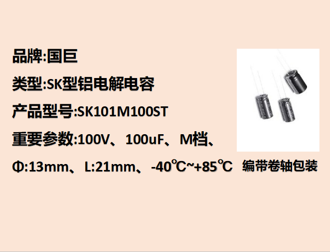 国巨铝电解电容100V,100uF,13mm,21mm